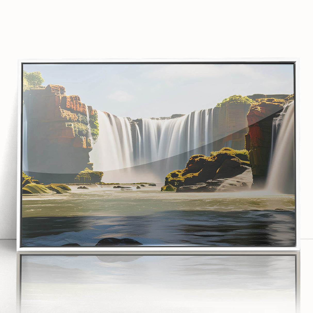 Art Deco style poster of an Argentine landscape, featuring pastel colors on a white framed acrylic.