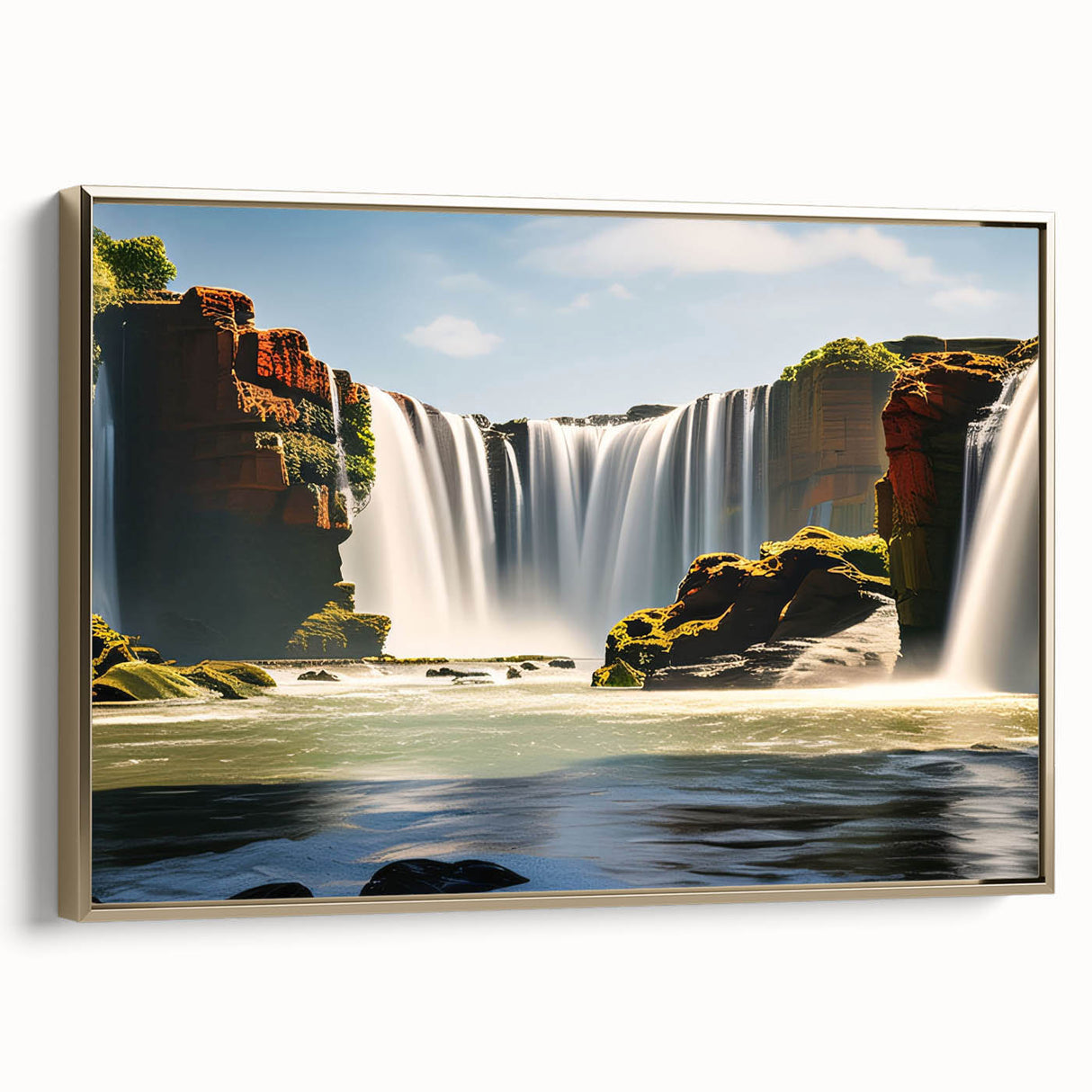 Vintage poster-style landscape painting of an Argentine scenery on framed canvas, with muted earth tones.