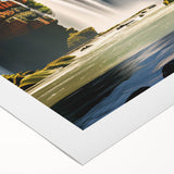 Art deco poster featuring a stylized Buenos Aires cityscape in muted gold and teal tones on rolled canvas.