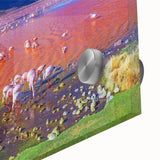 Large abstract wall art print of a Bolivian landscape in muted earth tones on acrylic glass, ideal for dining room ambiance.