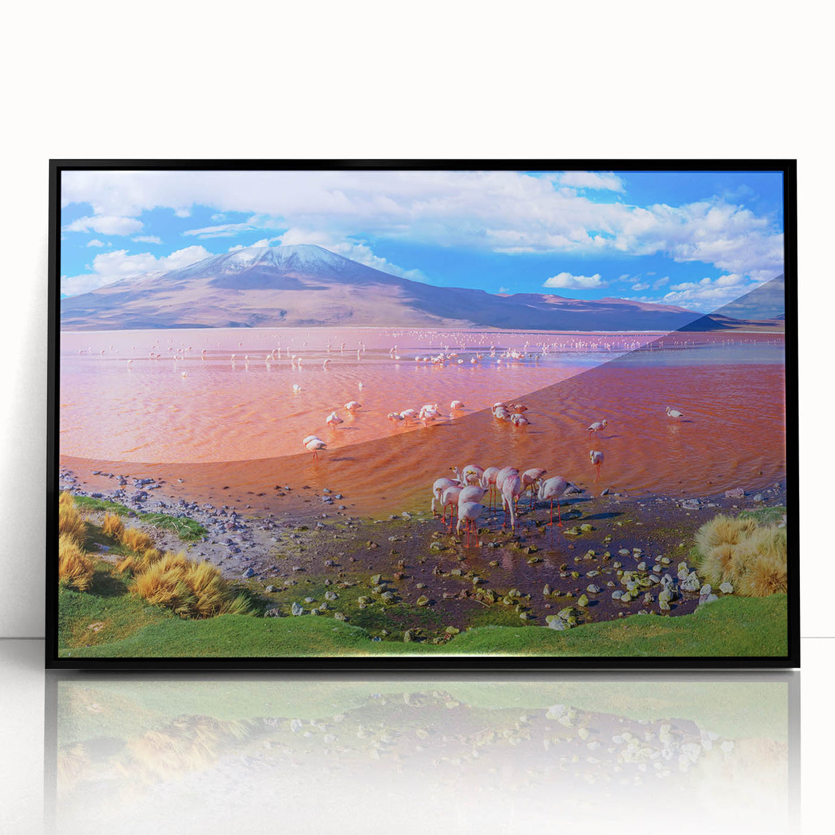 Large abstract wall art depicting a Bolivian landscape in muted earth tones on a framed acrylic.