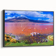 Black and white landscape art painting of Bolivian scenery on framed canvas, ideal for bedroom wall decor.