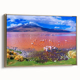 Framed canvas landscape painting of Bolivia's scenic views in muted earth tones, ideal for bedroom wall art.