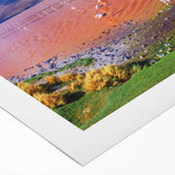 Art deco poster of a Bolivian landscape on rolled canvas, featuring earthy tones, ideal for dining room decor.