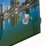 Large abstract wall art depicting a Brazilian landscape in vibrant colors on acrylic glass, ideal for dining room art.