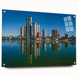 Large abstract wall art depicting a vibrant, colorful Brazilian landscape on acrylic glass.