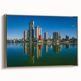 Framed canvas featuring a vintage-style landscape painting of a Brazilian scene in muted gold and black tones.