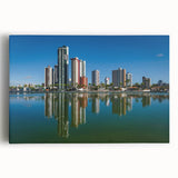 Black and white stretched canvas featuring a panoramic view of a Brazilian cityscape, ideal for kitchen art.