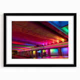 Extra large abstract art print of colorful, textured scenery, framed in black, ideal for living room decor.