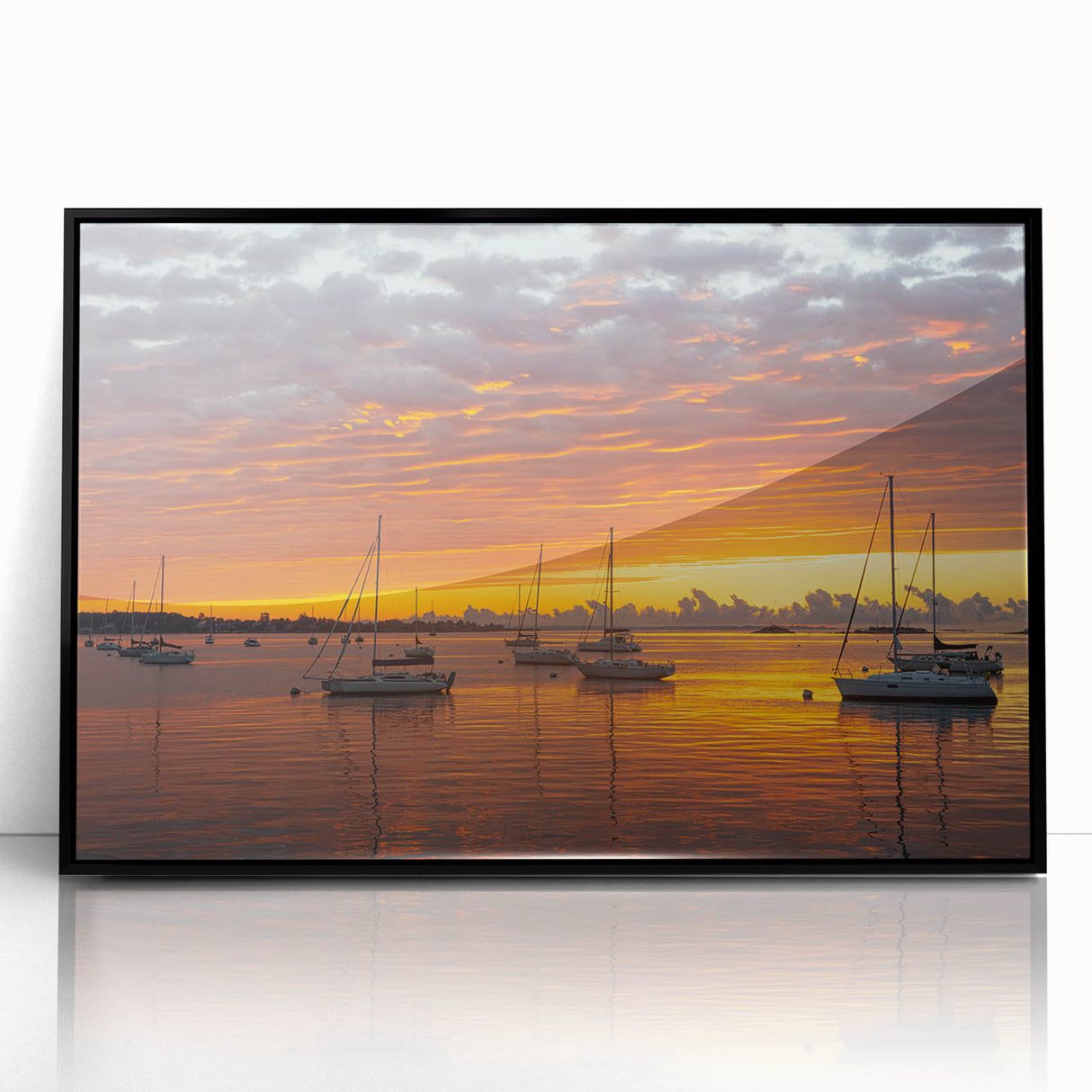 Large abstract wall art of Connecticut scenery in black and white, acrylic print in a black frame.
