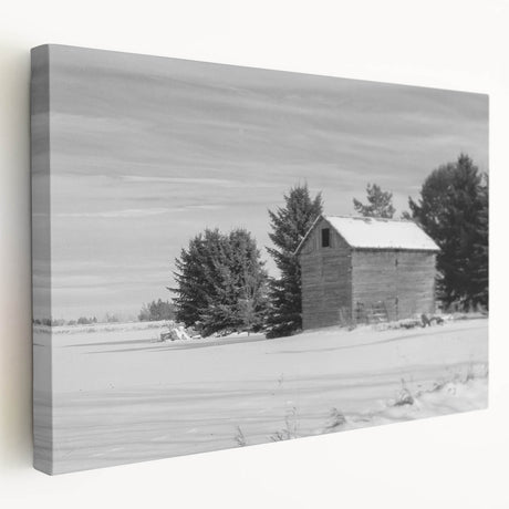 Side view of a stretched canvas depicting a serene Idaho landscape, with muted earth tones, ideal for kitchen wall art.