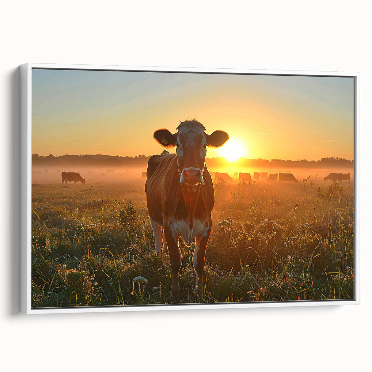 Vintage poster art of Kentucky scenery on framed canvas, featuring colorful motifs on a black background.