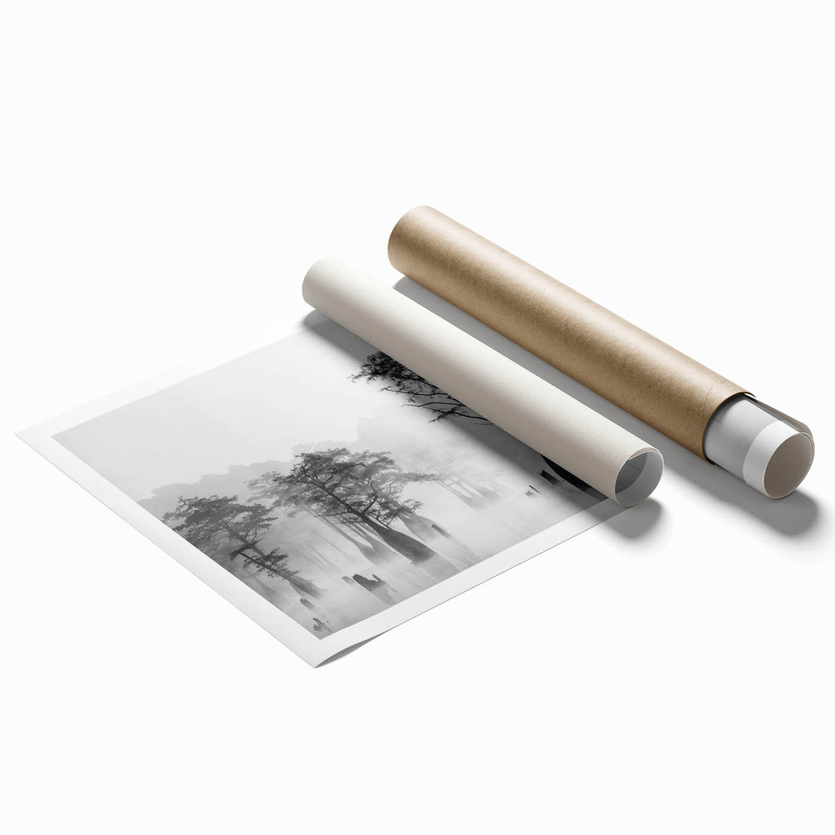 Extra large rolled print of Louisiana scenery with lush floral elements in soft green and blue tones.