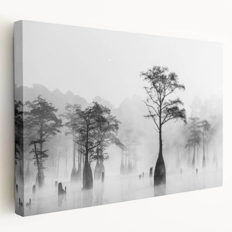 Large stretched canvas featuring a detailed Louisiana scenery in earthy green and blue tones, ideal for kitchen wall art.