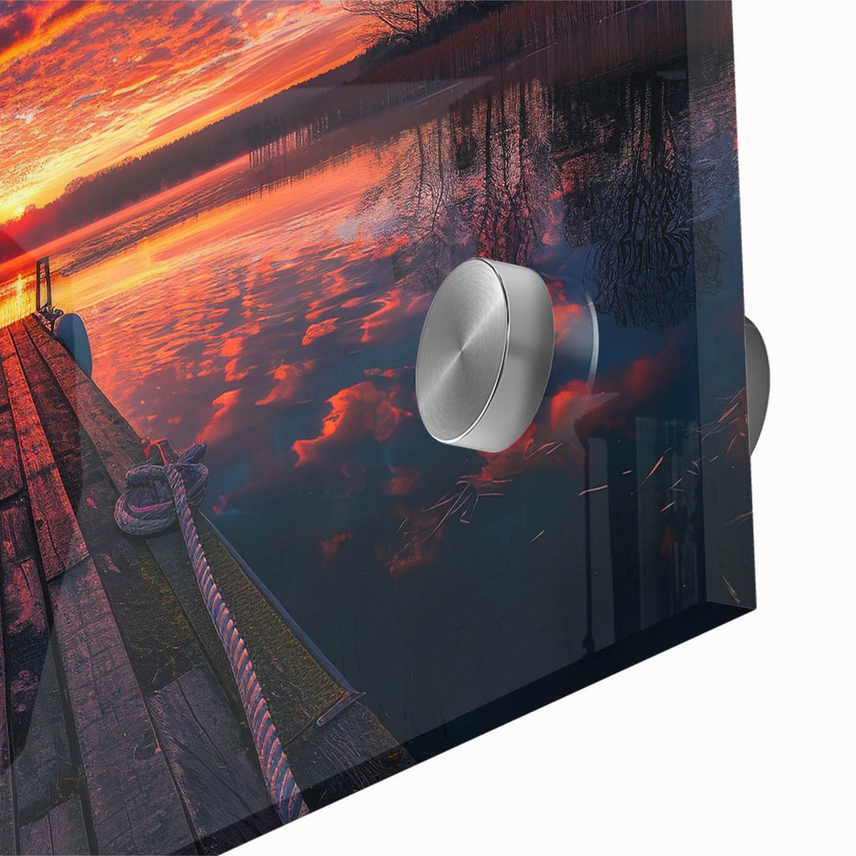 Large abstract wall art depicting the Charlotte skyline in vibrant blue and orange tones on acrylic glass.
