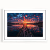 Abstract art print of Charlotte skyline in muted blue and gray tones on a framed white mat, ideal for dining room decor.