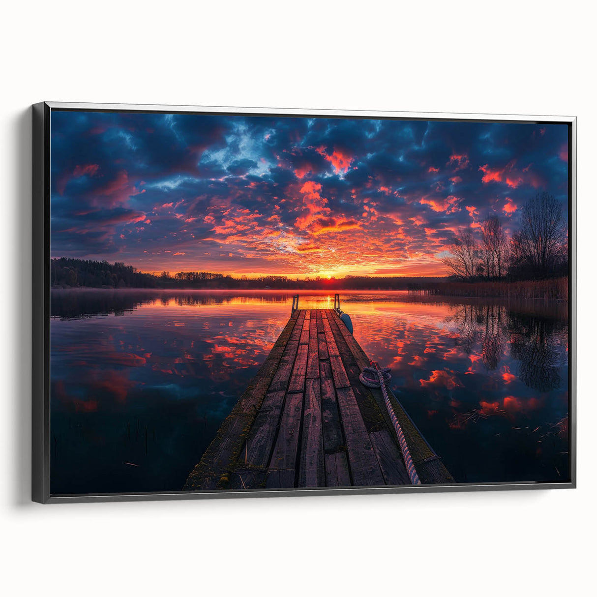 Black and white framed canvas of Charlotte skyline, ideal for bedroom wall decor.