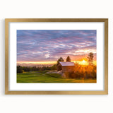 Extra large textured abstract art print of Vermont scenery in gold frame, ideal for living room decor.