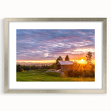 Textured abstract art print depicting a Vermont landscape in muted earth tones on a framed silver mat.