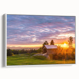 Vintage poster art of Vermont scenery in vibrant colors on a large framed canvas, ideal for living room decor.
