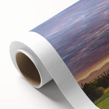 Art deco poster depicting a serene Vermont landscape in soft pastel hues on rolled canvas, suitable for nursery wall art.