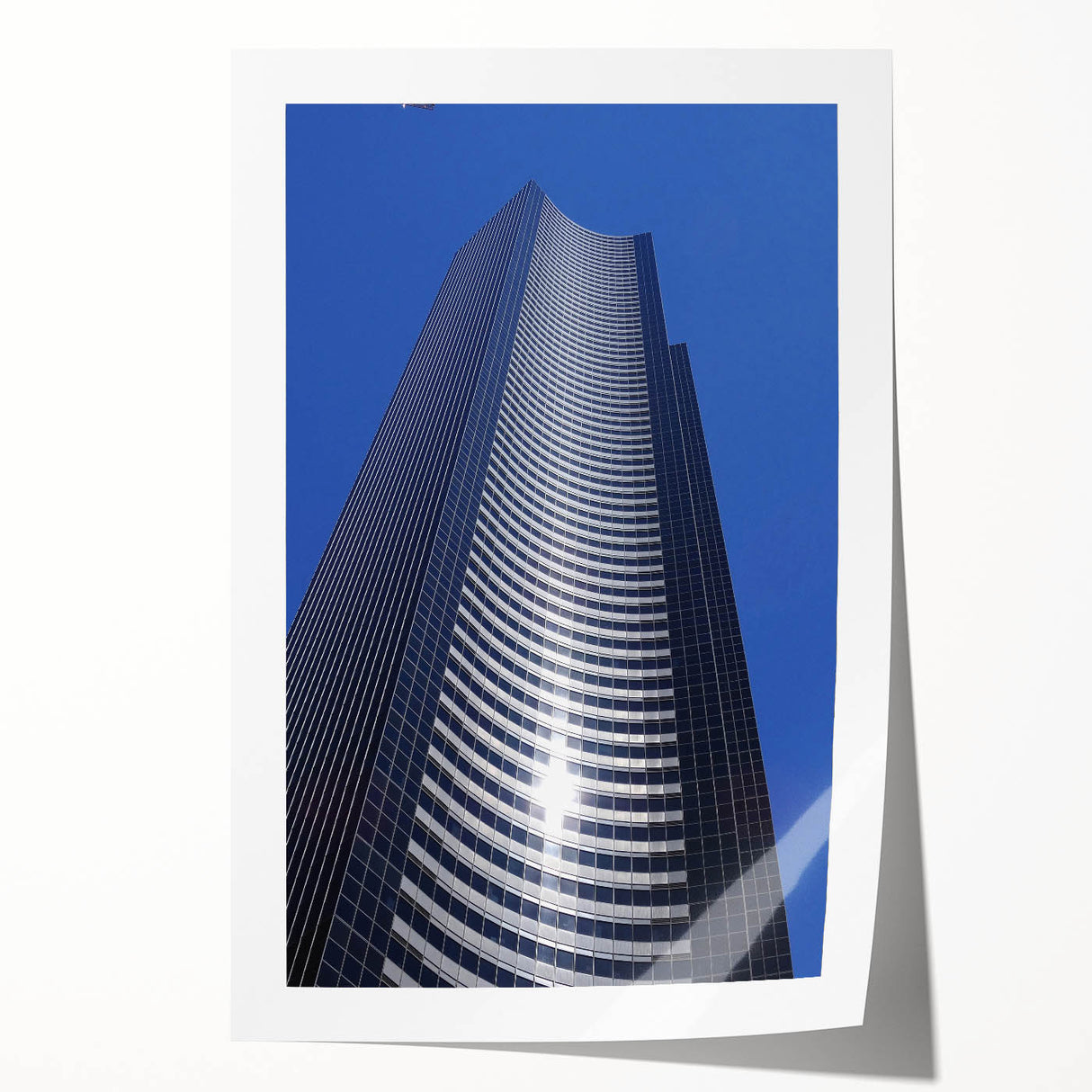 Extra large rolled print of Seattle skyline in muted gray and blue tones, suitable for dining room wall art.