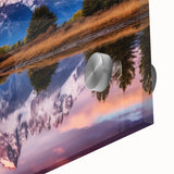 Acrylic print of the Grand Tetons in muted earth tones, perfect for dining room art in a mid-century modernist style.