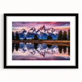 Extra large textured art print of colorful abstract Grand Tetons scenery on a black framed canvas.