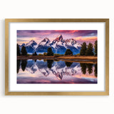 Extra large abstract art print of Wyoming's Grand Tetons with textured details, in a gold frame with mat.