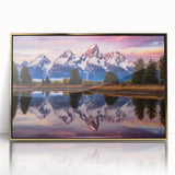 Framed acrylic print of the Grand Tetons in muted earth tones, suitable for modern art wall decor.