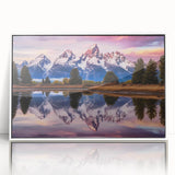 Acrylic framed print of Grand Tetons with muted earth tones, ideal for modern art wall decor in a nursery.