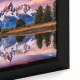 Extra large framed canvas featuring a textured depiction of the Grand Tetons, using a palette of black and vibrant colors.