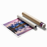 Rolled print of Grand Tetons landscape in muted green and blue tones, ideal for classy bathroom wall art.