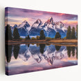 Grand Tetons landscape on stretched canvas, featuring muted earth tones, ideal for kitchen wall art.