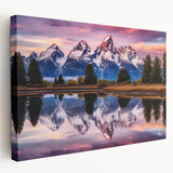 Grand Tetons landscape on stretched canvas, featuring muted earth tones, ideal for kitchen wall art.