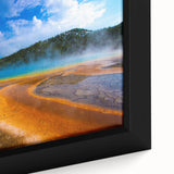 Framed canvas depicting a textured black wall art scene of Yellowstone, with vibrant, colorful accents.