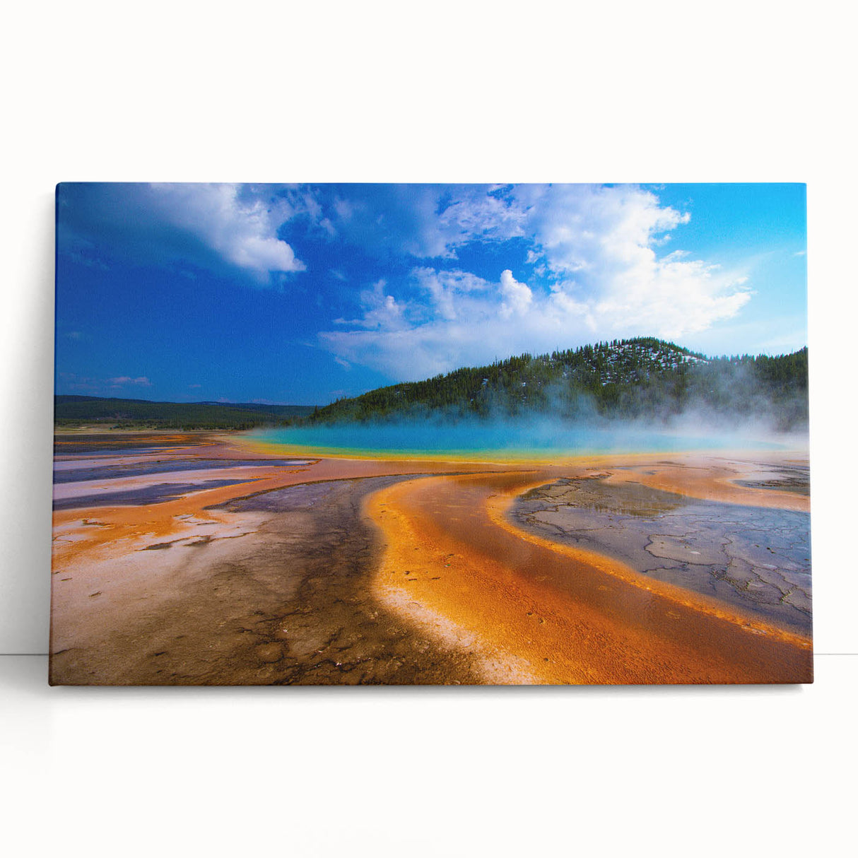 Black and white stretched canvas of Yellowstone scenery, ideal for kitchen wall art or bedroom ambiance.