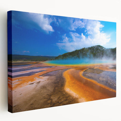 Yellowstone National Park scene on large stretched canvas, featuring vivid natural colors, ideal for kitchen wall art.