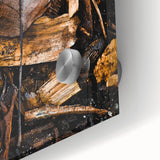 Large abstract wall art in autumnal hues on acrylic, featuring mid-century modernist style, ideal for dining room decor.