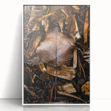 Art deco poster featuring a stylized fall scene in muted orange and brown tones on a framed acrylic.