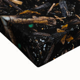 Large art of a black and white landscape painting on stretched canvas, depicting a serene fall scene.