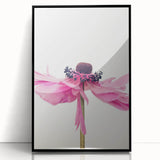 Large abstract wall art featuring spring-themed colors in green and pink, framed in black acrylic.