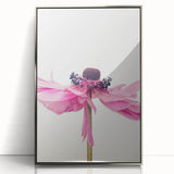 Mid-century modernist art depicting spring season in pastel colors on a silver-framed acrylic, suitable for nursery wall art.