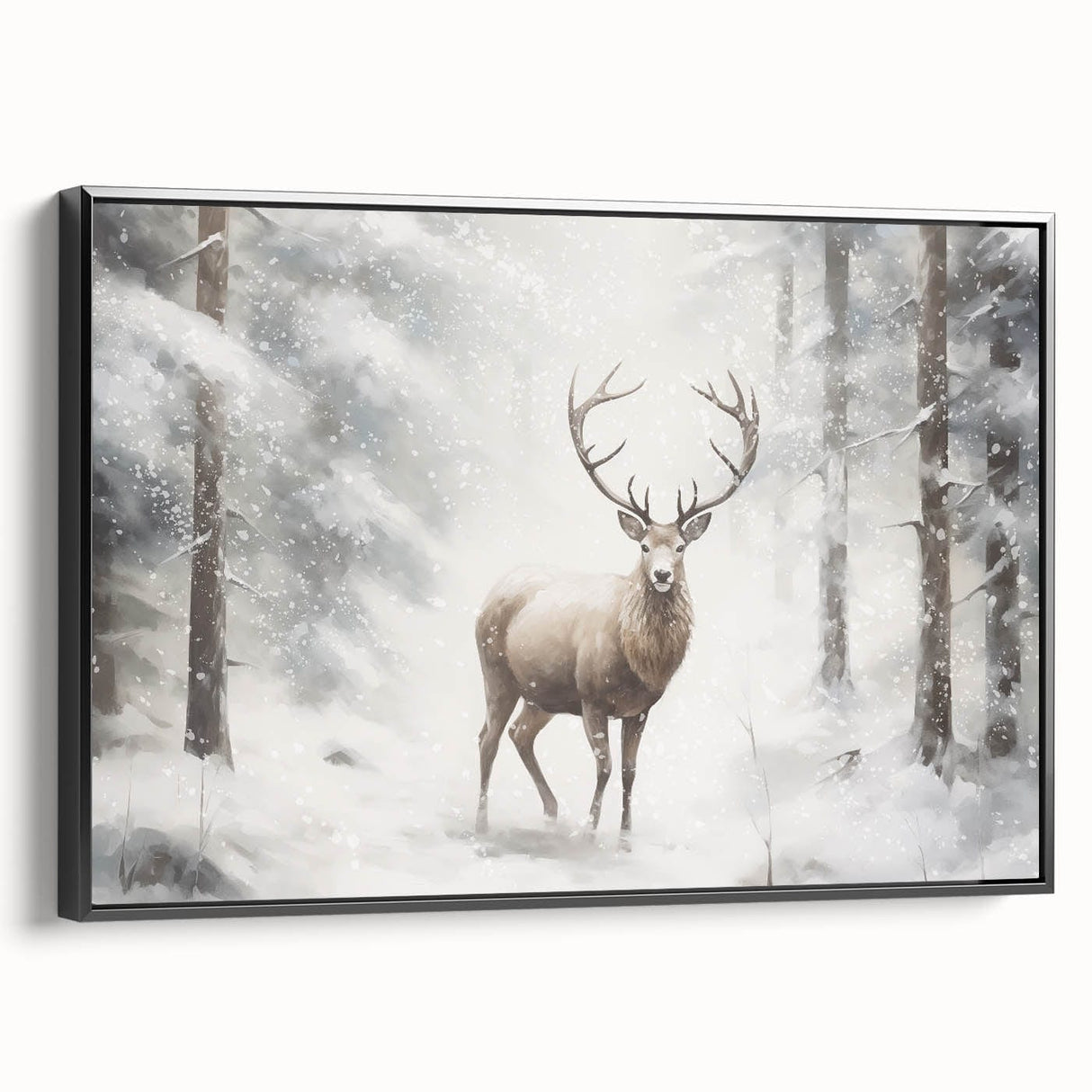 Black and white wall art featuring a winter landscape on framed canvas, ideal for bedroom decor.