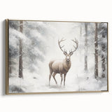 Winter landscape painting on framed canvas with muted white and gray tones, ideal for bedroom wall art.