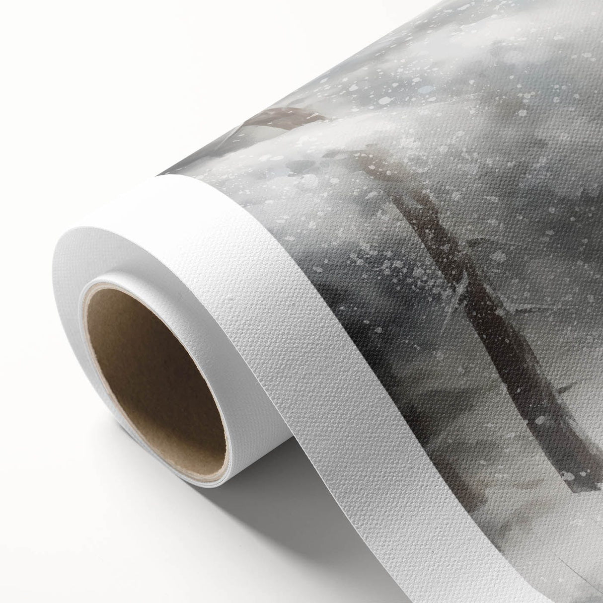 Art deco poster depicting a winter scene with muted blue and white tones on rolled canvas, ideal for nursery wall art.