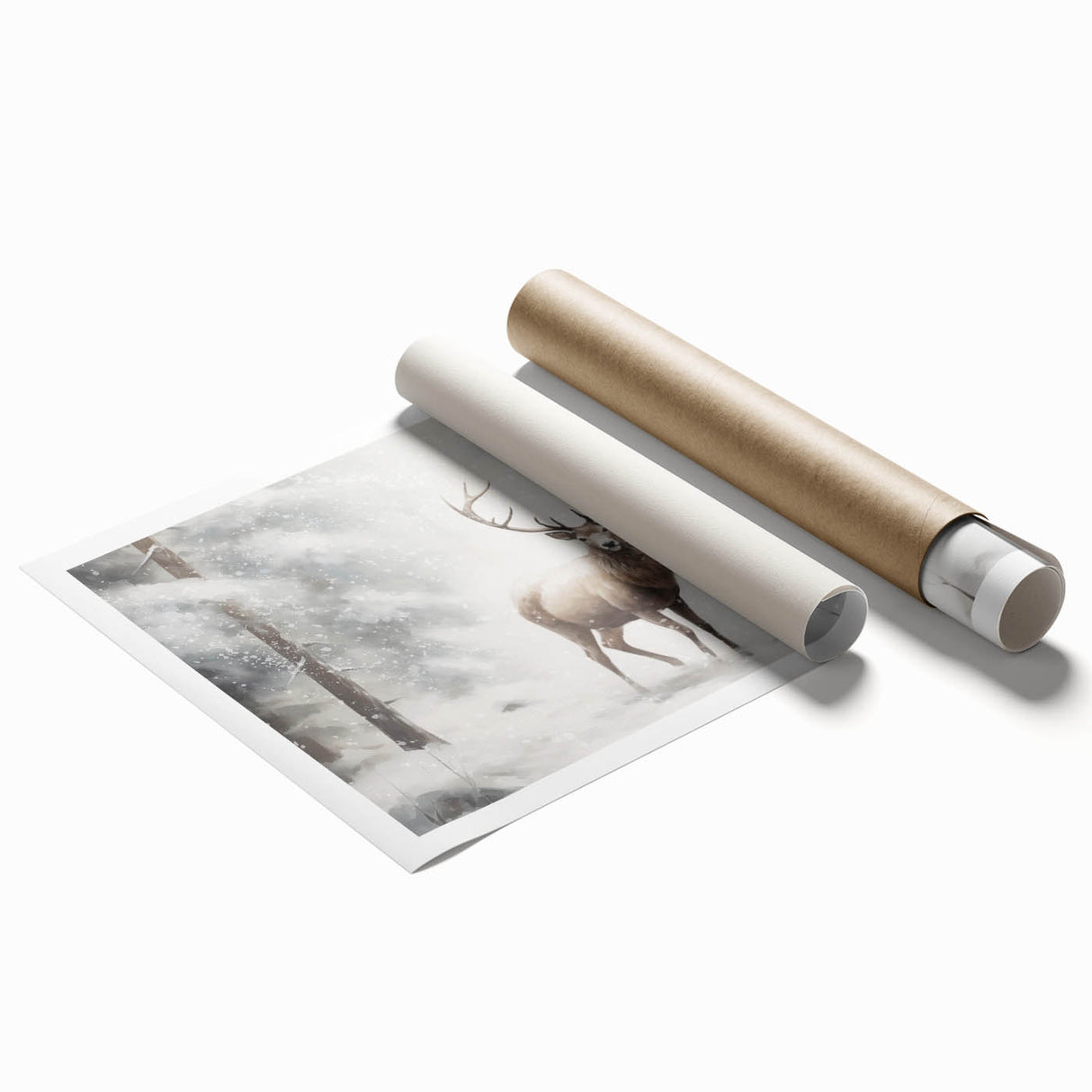Extra large rolled print featuring a winter floral design in muted blue and white tones, ideal for classy bathroom wall art.