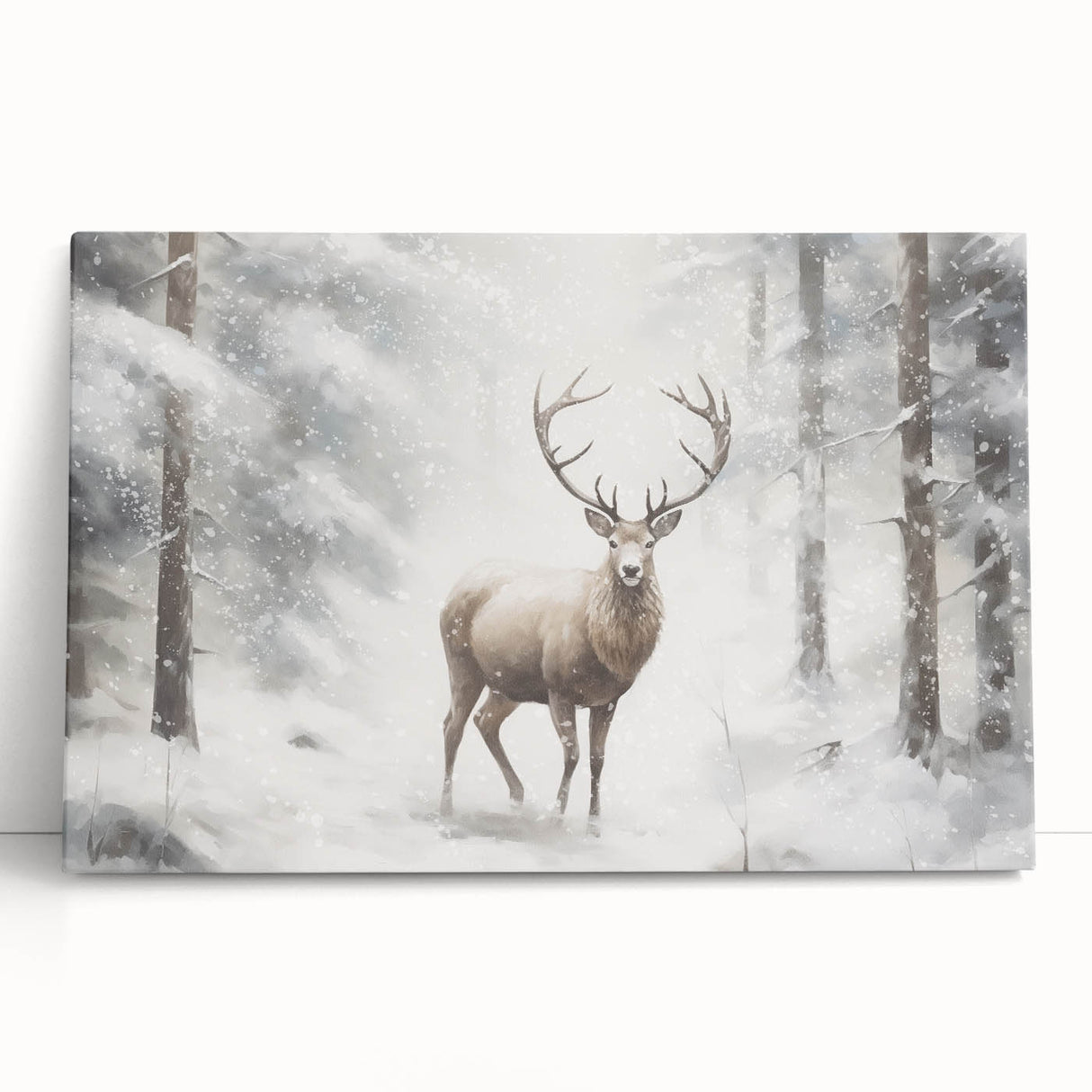 Winter-themed black and white stretched canvas depicting a snowy landscape, ideal for kitchen wall art or bedroom ambiance.