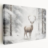 Winter-themed stretched canvas depicting a snowy landscape in muted blue and white tones, suitable for kitchen wall art.