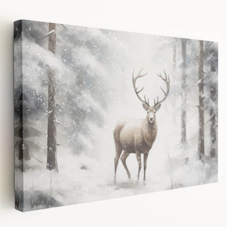 Winter-themed stretched canvas depicting a snowy landscape in muted blue and white tones, suitable for kitchen wall art.